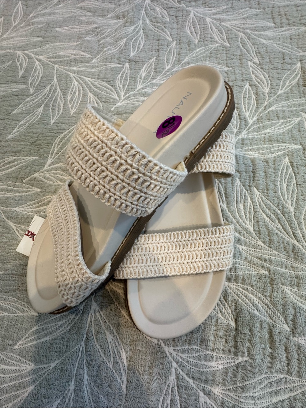 Nautica Women's Cream Woven Double-Strap Slide Sandals